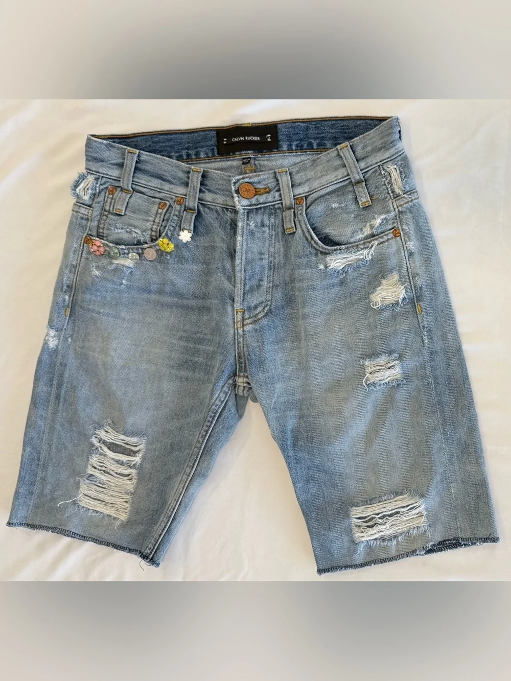 Calvin Rucker Distressed Denim Boyfriend Shorts Size 25